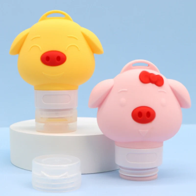 Dibujos animados lindo botella cosmética de viaje de silicona de cerdo